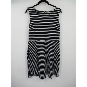Talbots Womens Dress Large Petite LP Blue White Striped Zip Preppy Pockets